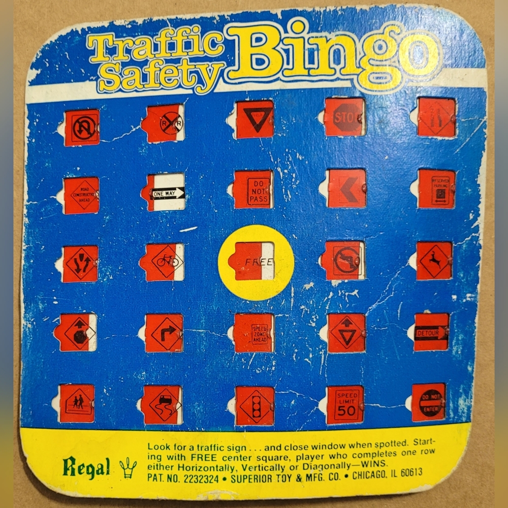 Traffic Safety Bingo 1980s Car Ride Game - Look for Traffic Signs & Close Window